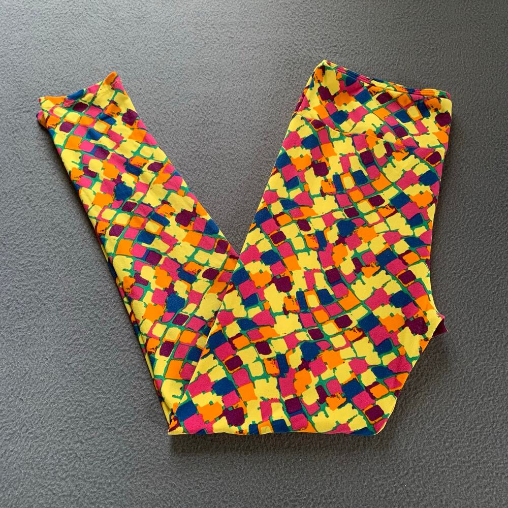 Lularoe TC Yellow Colorful Abstract Geometric Print Leggings Tall & Curvy